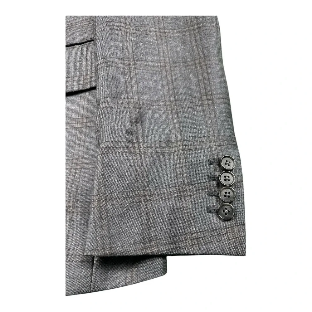 Coppley Gray Brown Check Super 130s Wool Blazer Mens 36S Tailored Jacket